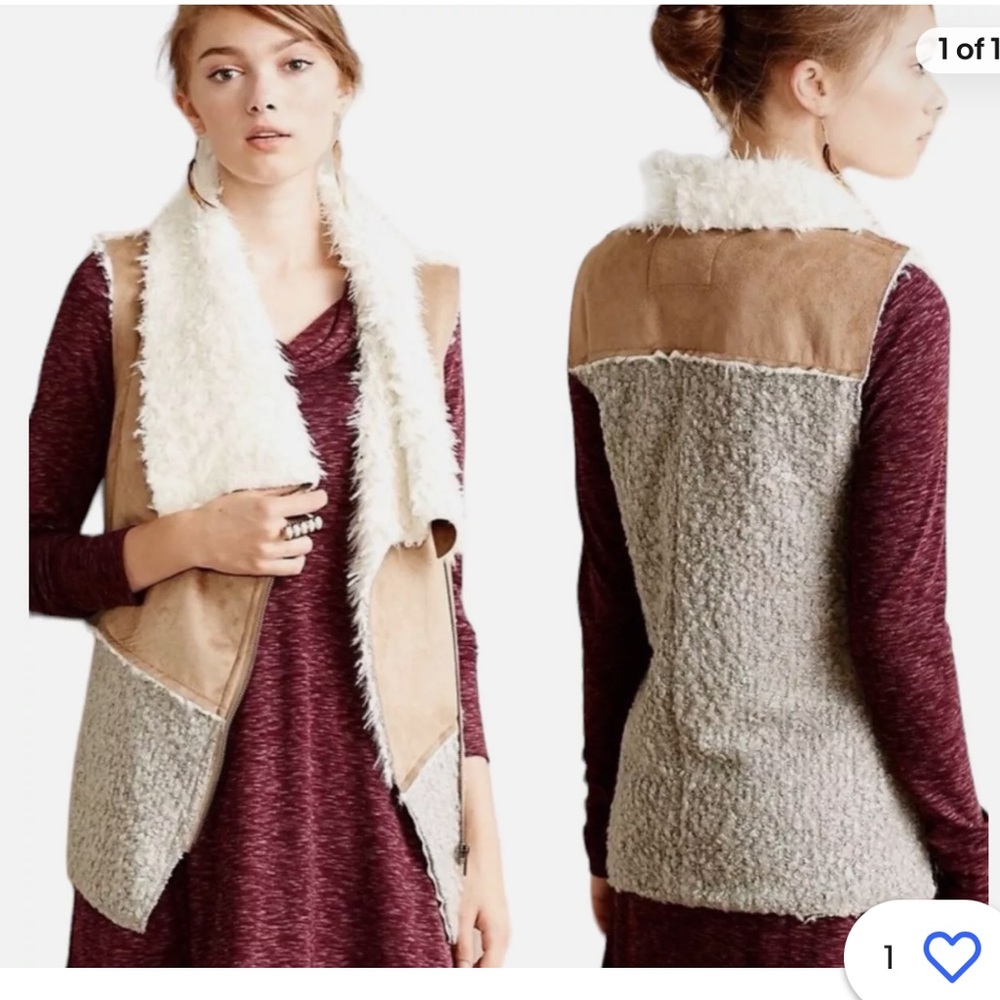 Anthropologie Saturday Sunday Size Medium‎ Sherpa Full Zip Moto Vest Full Zip